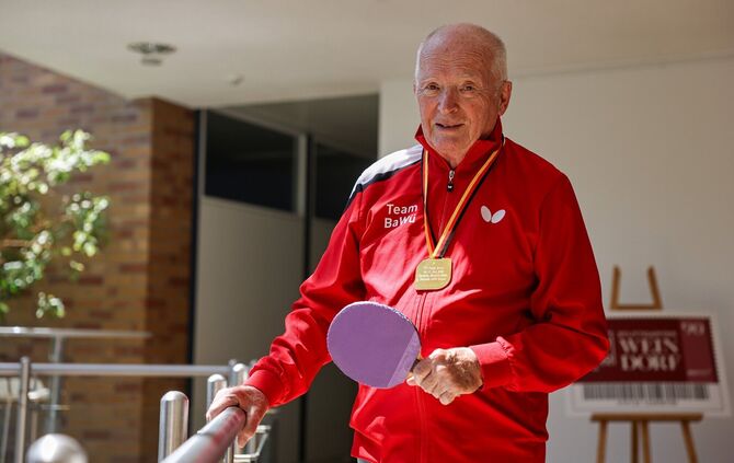 Walter Böhm (88), Deutscher Meister im Tischtennis-Doppel Senioren 85.