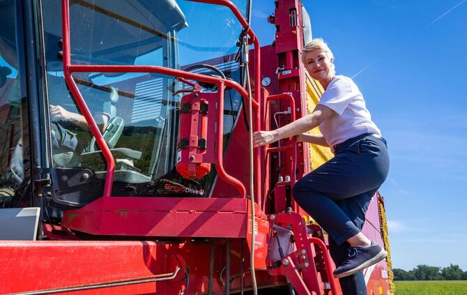 Ministerpräsidentin Schwesig (SPD) bei der Kartoffelernte