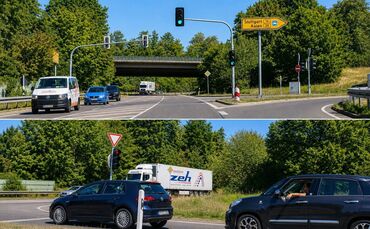 Pförtnerampel am Zubringer Waiblingen-Mitte der B14.