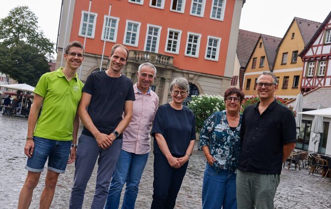 Die SPD-Fraktion im Sommergespräch: von links Marcel Kühner, Tim Schopf, Jürgen Erdmann, Sabine Reichle, Heidi Rapp und Peter Hu