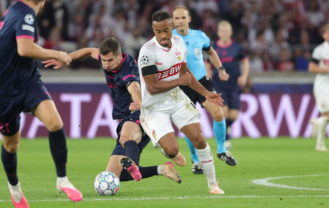 VfB-Profi Jamie Leweling erwischte in der Champions League gegen Viking Stavanger keinen guten Abend.
