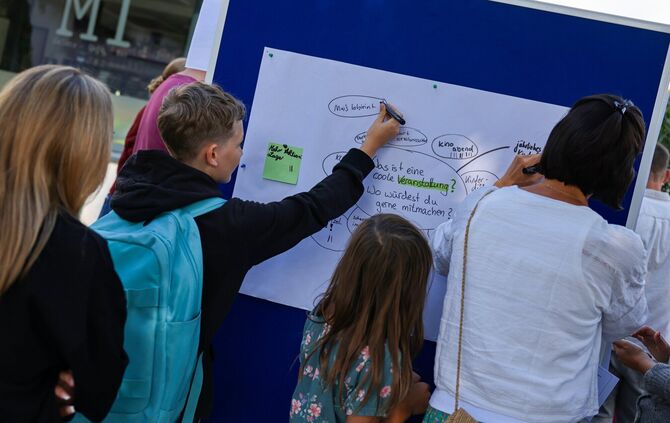 Auf den Pinnwänden können die Kinder und Jugendlichen ihre eigenen Ideen und Verbesserungsvorschläge festhalten.