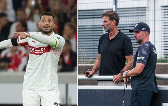 Bundestrainer Jürgen Klopp schaute jüngst beim Training des VfB Stuttgart vorbei und verzichtet wohl auf Deniz Undav (links).