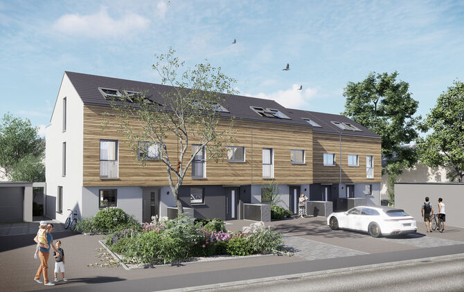 Das Bauprojekt der Ideal-Bau Grundbesitz GmbH von fünf Reihenhäusern in Kernen-Rommelshausen ist gestartet.