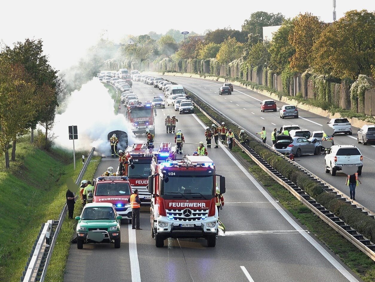 Bystander stopping to watch car fire triggers four-car crash on B29