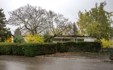 Die AEG-Villa, wie sie vor einem Jahr noch eingeschossig und quasi unsichtbar zwischen hohen Bäumen an der Forchenwaldstraße im